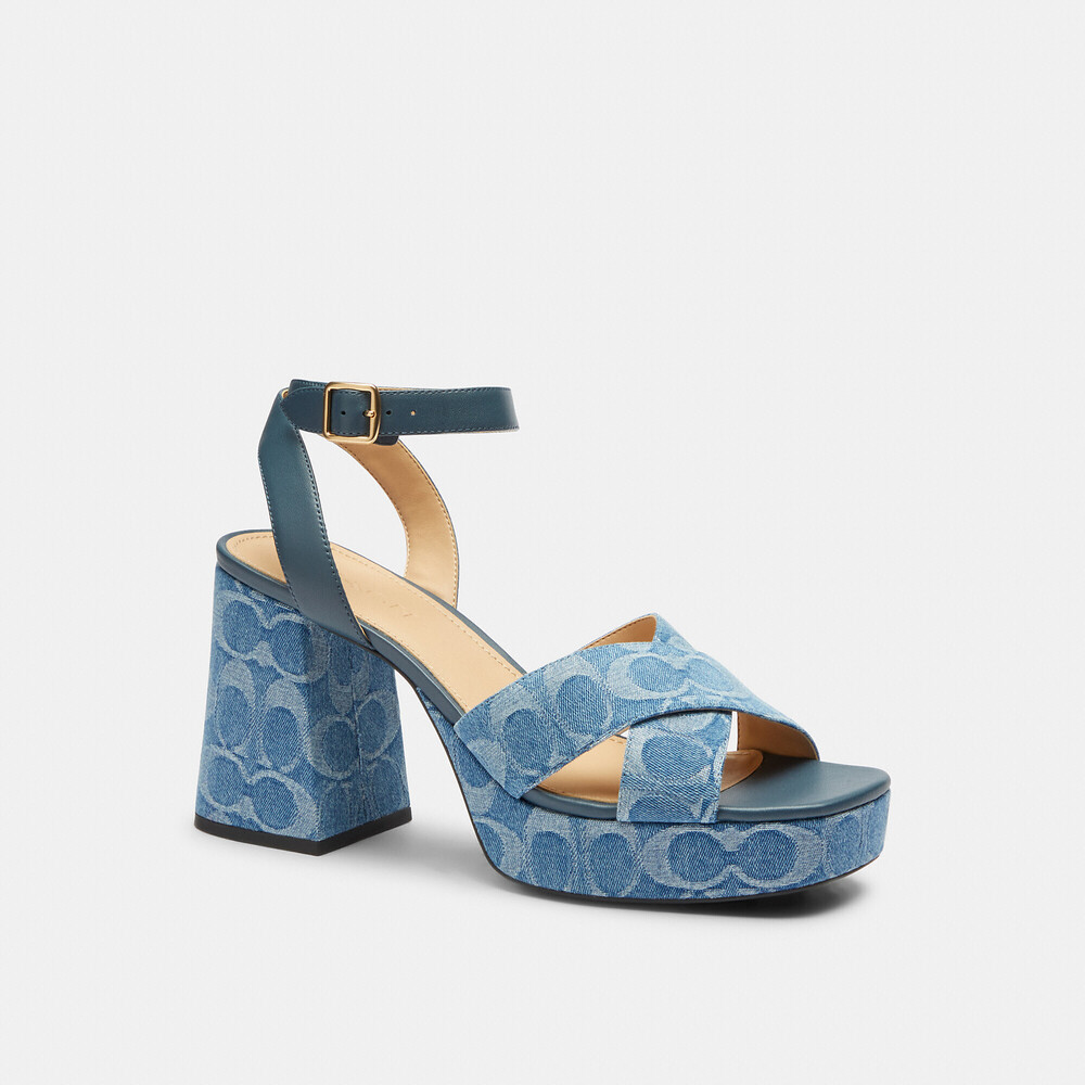 Coach Outlet Block Heel Sandal In Signature Denim